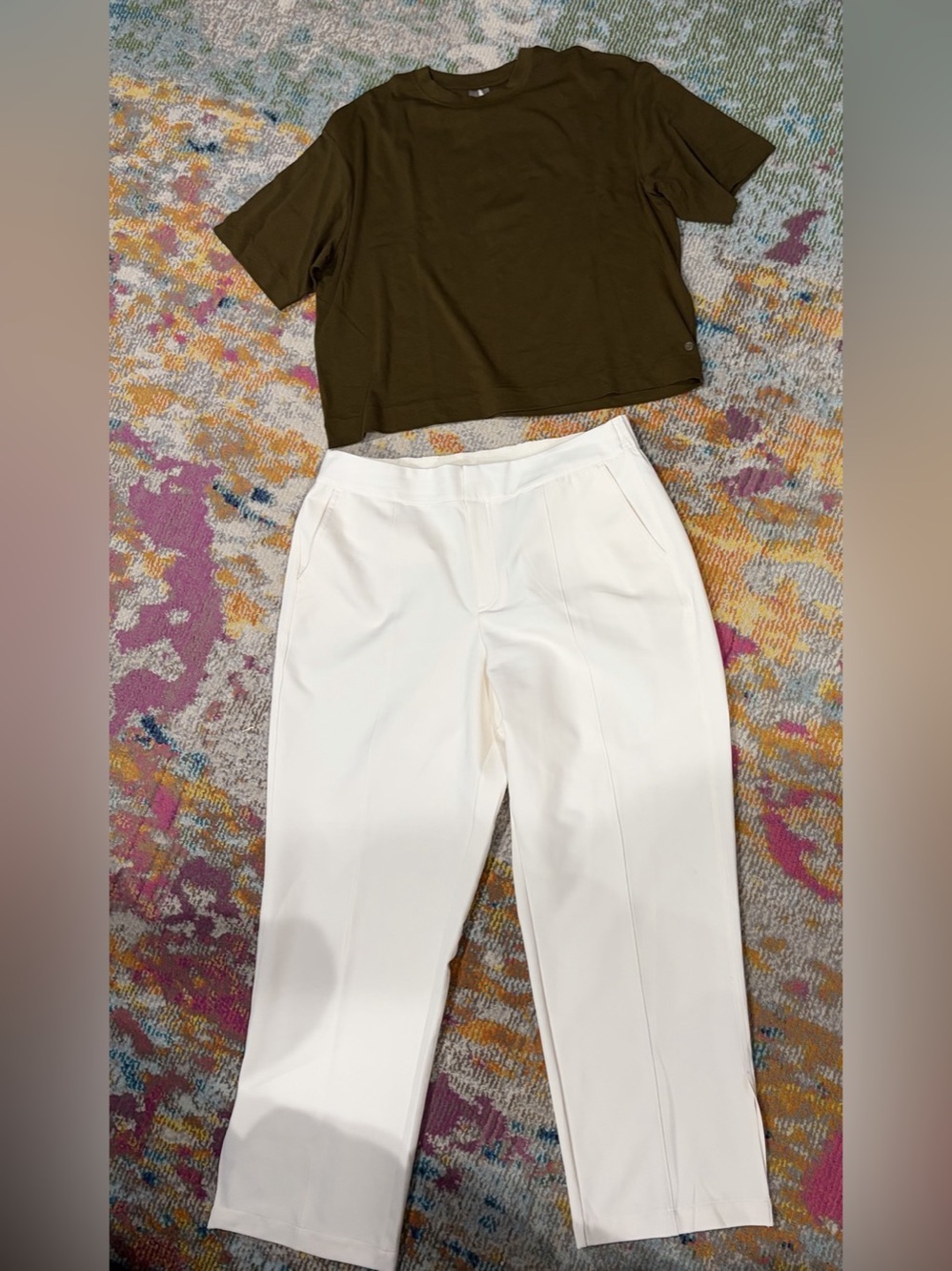 CALIA Brown & White Short Sleeve size Large Set XL pants. Like New